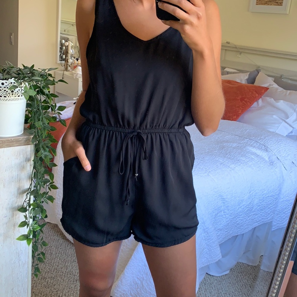 Casual Sheer Black Romper, Size Large